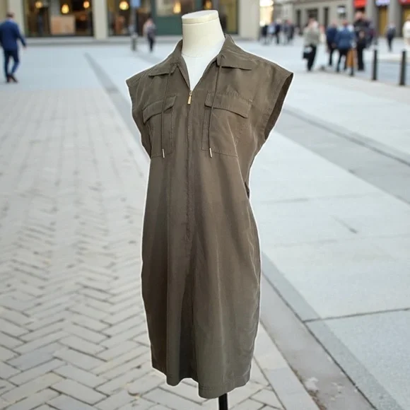 Calvin Klein Women’s Olive Green Zip-Up Shirt Dress! Small! - Picture 4 of 10
